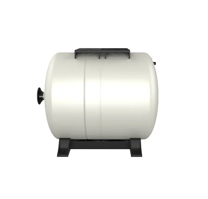 Blue horizontal diaphragm expansion tank with mounting feet